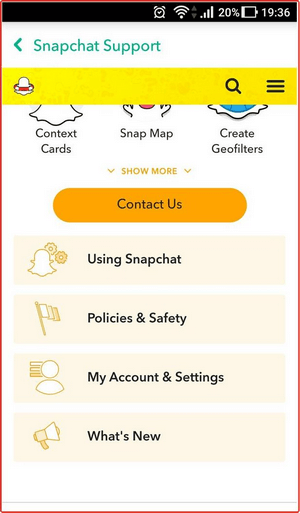 Actions sur votre compte Snapchat : étape #11