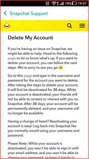 Actions in your Snapchat account: step #13